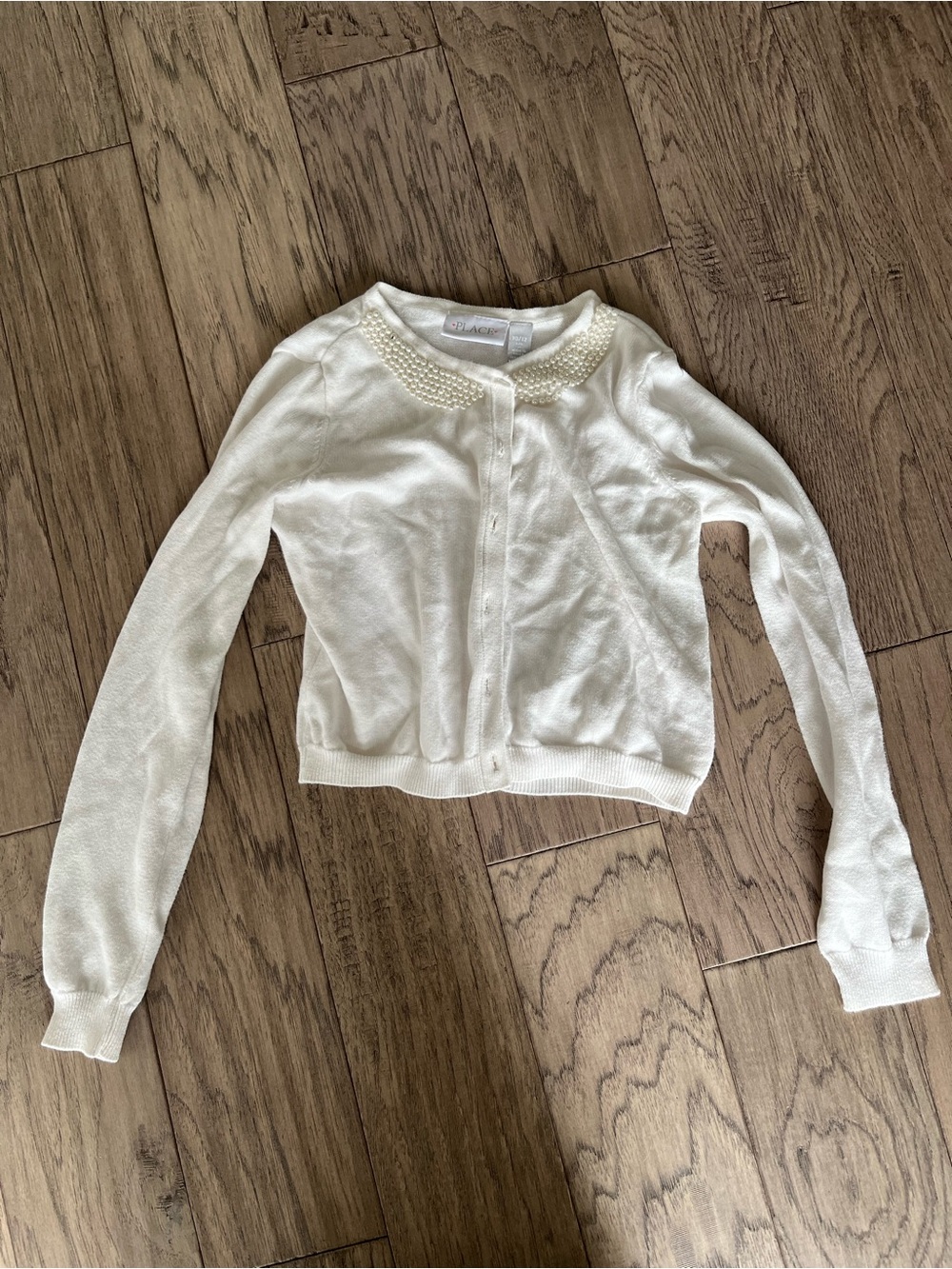 Children’s Place Pearl-Embellished Ivory Peter Pan Collar Cardigan 10/12